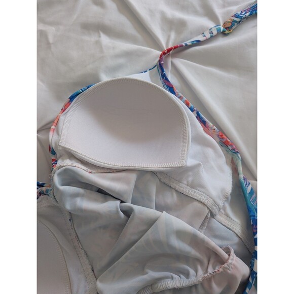 PINKBLUSH Maternity Halter Tankini Top Women's L Multi Blue Hawaiian Crisscross - Picture 11 of 14